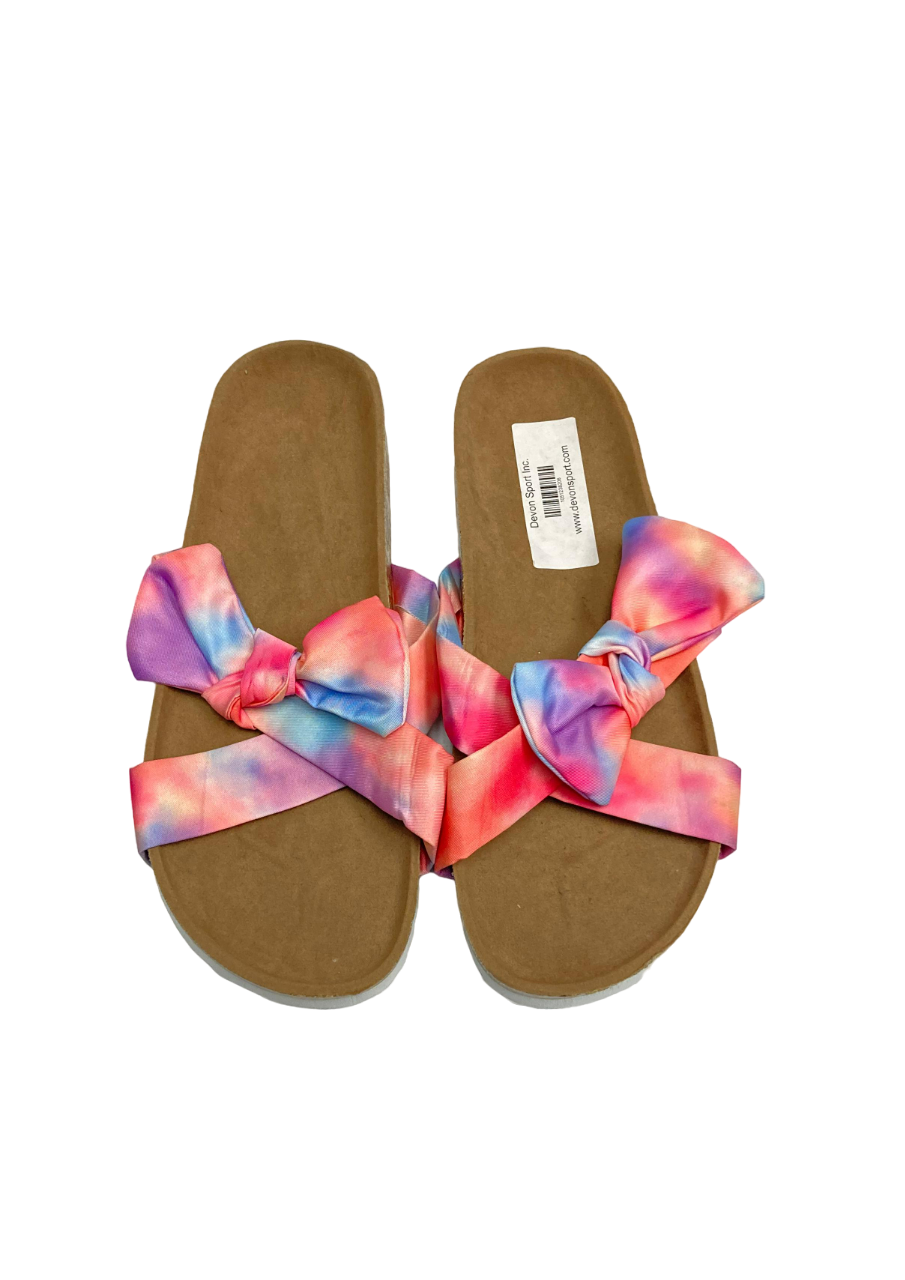 Sandalias multicolor para mujer con lazo tie dye rosa