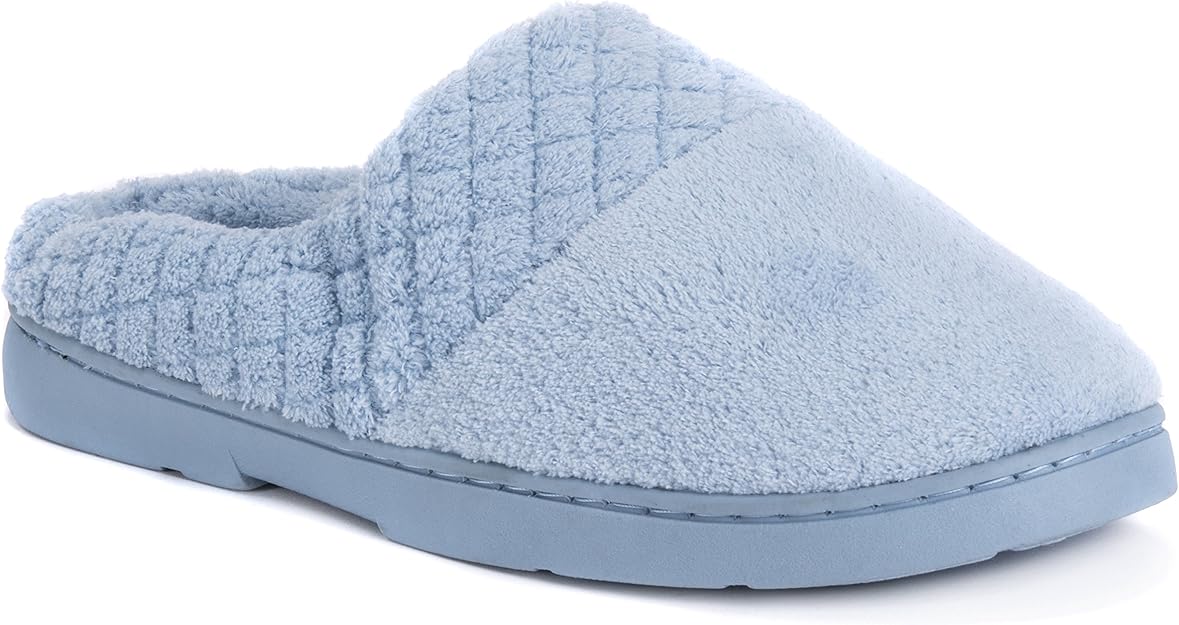 Muk Luks women's Micro Chenille Trimmed Clog Slippers-Blue